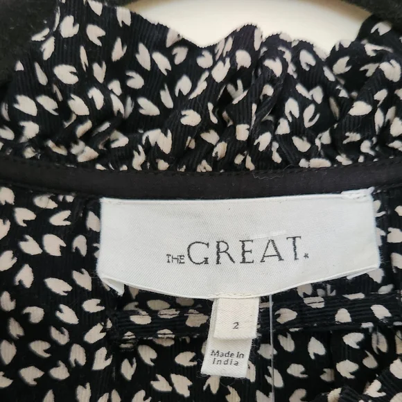 The GREAT. venetian corduroy black long Sleeve Leaf Print boho cottage M - Picture 9 of 13